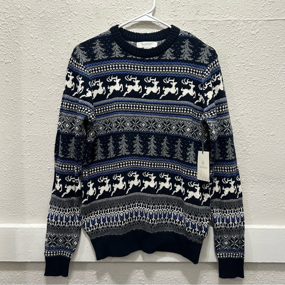 Aspen Blue and Grey Knit Christmas Sweater NWT Small